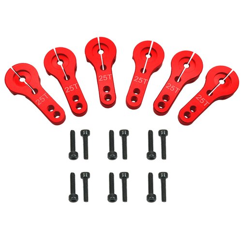 6Pcs Vgoohobby 25T Aluminum Servo Horns,RC 25 Tooth Steering Arm M3 Threads for RC Car Truck Buggy Airplane Boat,Red
