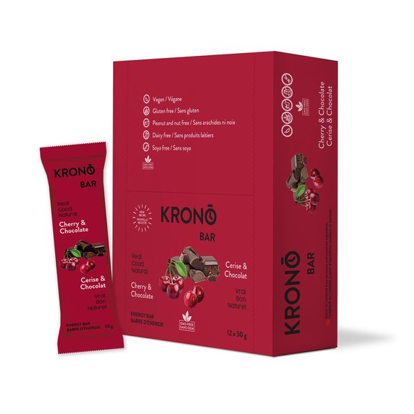 Krono Nutrition Energy Bar - Made with Natural Ingredients - Vegan - Gluten Free - Nuts Free - Soy Free - 50 gram per bars, 12 count (Cherry & Chocolate)