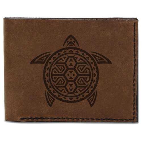 Men's Tribal Turtle Abstract Tattoo -1 Genuine Pull-up Leather Wallet MHLT_03