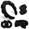 Ondder 6 Pcs Black Spa Headband and Wristband Set Makeup Spa Headband for Washing Face Bubble Skin Care Headbands Face Wash Sponge Puffy Headband Head Bands Hair Accessories for Women Girls