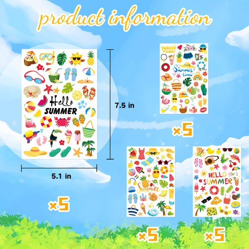 Summer Temporary Tattoos for Kids 670 Pieces Tropical Beach Hawaiian Luau Themed Summer Pool Party Supplies Favors Goodie Bags Decor Sticker Tattoos for Boys Girls Classroom Prizes Carnival Rewards