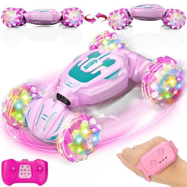 Gesture Sensing RC Stunt Car, Remote Control Car Christmas Birthday Gifts for Kids Age 6-12, 2.4Ghz Hand Controlled Twist Cars, 360° Rotating Off Road Car Toy for Girls Boys Age 6 7 8 9 10 11+ (Pink)