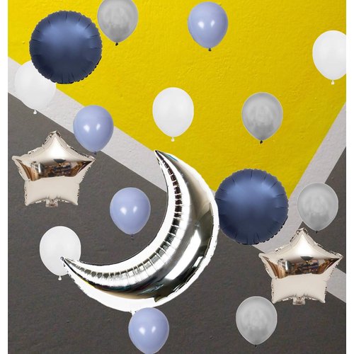InBy 15pcs Navy Blue and Gold Moon Balloon Sky Night Moon Star Theme Balloon Party Decoration Baby Boy Girl Shower Wedding Birthday 36" Moon Foil Mylar Balloon 18" Start Balloon 12" Latex Balloon Kit