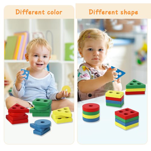 Merabufa Montessori Toys for 3 4 5 Years Old Toddler Boys Girls, Wooden Sorting & Stacking Toys for Toddlers, Wooden Blocks for Toddlers Preschool Motor Skills Toys Birthday Chirstmas Gift for Baby