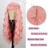 andromeda Pink Wig with Bangs Soft Long Wavy Wigs for Women Curly Synthetic Fiber Wig Halloween Costumes Cosplay Party Wigs (Pink)