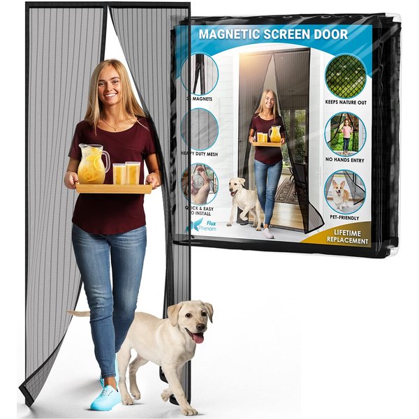 The Original Easy Install Magnetic Screen Door, Self-Closing, Pet Friendly Walk Through Door Screen Magnetic Closure (38"x82") - Magnetic Screen Door Mesh Keeps Bugs Out - Flux Phenom