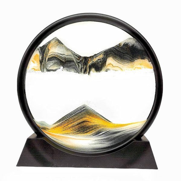 XIYUAN 7inch 3D Moving Sand Art Picture Deep Sea Sandscape Liquid Motion Quicksand Painting Relaxation Frame Art Gifts Round GlassToys for Adults and Children Desktop Decorations (Black)
