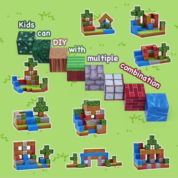 Magnetic Blocks Building toys 0.8Inch Build Mine Magnet World Set, Magnetic Tiles STEM Montessori Sensory Outdoor Toys, Magnetic Toys Building Blocks wtih 64Pcs, Magnetic Blocks for kids Age 3+