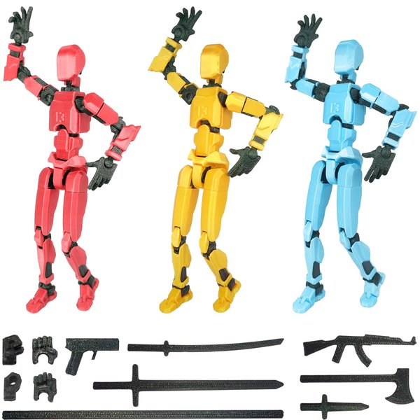 Guwewu 3D Printed Action Figure, Robot Toys with Full Articulation for Stop Motion Animation(3 pcs, Blue Red Gold)
