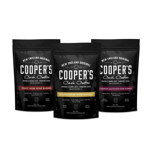 Wine Barrel Aged | Whole Bean | Coffee Box Set, Sample Gift Set - Medium Roast - Chardonnay, Pinot Noir, Cabernet Sauvignon 12oz