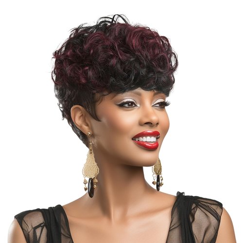 Short Wigs for Black Women Ombre Burgundy Mixed Black Wine Red Pixie Cut Wig Synthetic Burgundy Hair Pixie Wigs for Black Women Short Curly Layered Short Pixe Wigs (Black Mixed Burgundy)