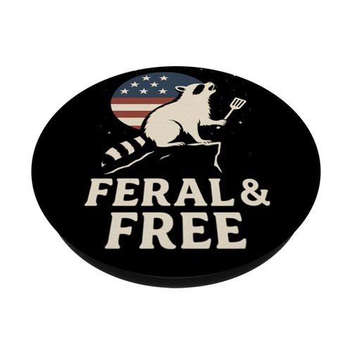 Feral and Free Funny 4th of July Raccoon PopSockets Adhesive PopGrip