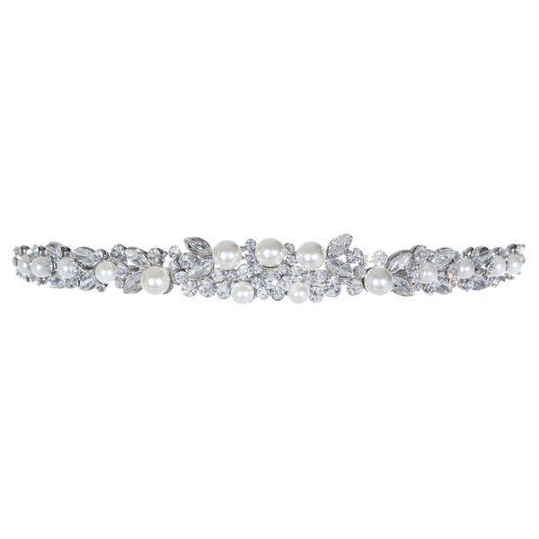 SAMKY Faux Pearl Floral Flower Crystal Headband Bridal Tiara T1040