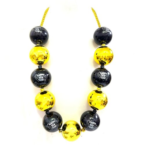 GZYSSL 49 Pcs Happy New Year Beads Necklaces Black Gold Silver New Year Eve Jumbo Beads Necklaces Happy New Year Eve Party Favors Decorations Accessories