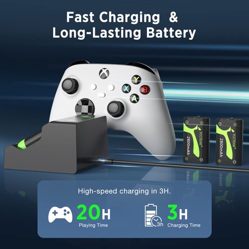 Rechargeable Battery Pack for Xbox One X/S/Elite|Series X/S Controller,Charger Station with 2pcs 2800mAh High Capacity Battery Kit and Fast Charging Cable