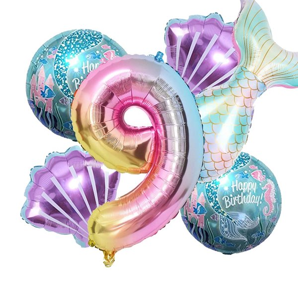 Mermaid Birthday Decoration Mermaid Balloons Kit Sea Balloon Mermaid Foil Balloon Mermaid Tail Balloons for Girls Mermaid Party (Number 9)