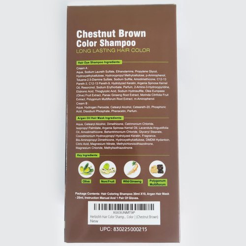 Herbishh Hair Color Shampoo 10 Sachet +1 Argan Hair Mask Pouch | 3 in 1 Hair Dye | PPD Free | Easy to Use | Gray Coverage | Travel Size | Available in 6 Colors | (Chestnut Brown)