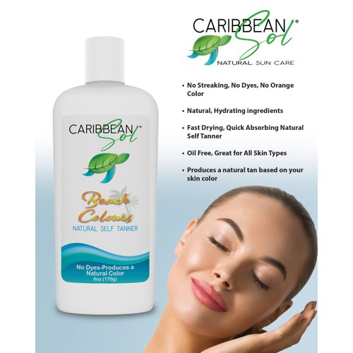 Caribbean Sol - Beach Colours Natural Self Tanning Lotion- Natural Eco-Friendly Sunless Tanner Skin Moisturizing Quick Self Tan Body Lotion 6oz.