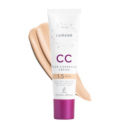 Lumene Color Correcting CC Cream - Lightweight Foundation with Medium Coverage - Redness Reducing Face Makeup for a Glowing Complexion - Vegan Formula + Suitable for All Skin Types - Fair (1 fl oz)