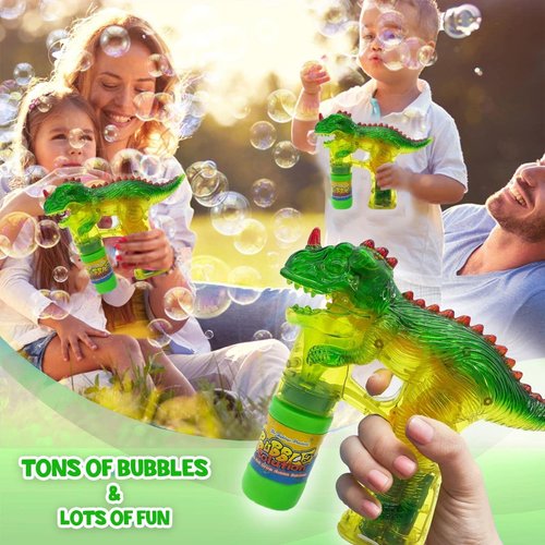 Dinosaur Bubble Gun: Battery Operated Bubble Maker Toys for Toddlers and Kids | Sound-Free | Redesigned & Improved Bubble Machine | Batteries and 2 Refill Bottles Included