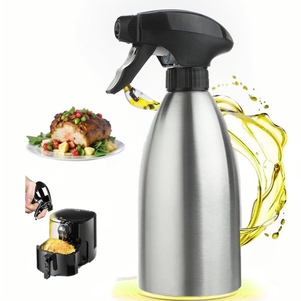 Stainless Steel Olive Oil Sprayer Bottle, 17 Oz/500ml Sauce Vinegar Sprayer Dispenser, Water Sprayer Bottle,Kitchenware Tools for Cooking, Frying, BBQ and Grilling