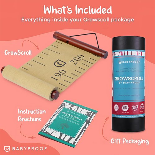 Growscroll Modern Kids Growth Chart for Wall - Unique Height Chart for Boys & Girls - Handcrafted Using Canvas & Hard Types of Wood - Makes A Great Collectible Or Family Heirloom - Khaki