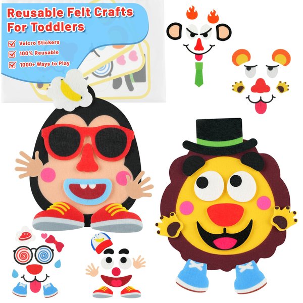 Create 1000+ Cute & Fun Animal Faces, Reusable Simple Felt Arts and Crafts for Toddlers, Idea Creative Toys for Travel, Plane, Party Favor, Preschool Learning Activities for Kids Boys Girls