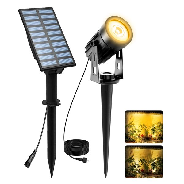 T-SUNUS Solar Landscape Spotlights, Solar Garden Spot Light IP65 Waterproof 9.8ft Cable, 2000mAh Separated Solar Panel, Auto On/Off for Garden Driveway Pathway Pool Area(Warm White 3000K)