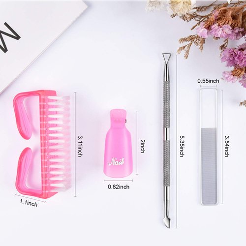 Nail Polish Remover Clips, MORGLES Gel Nail Polish Remover Kit with 10pcs Nail Clips 300pcs Cotton Pads 100/180 Nail File Glass Nail Shiner Cuticle Pusher and Brush-Pink