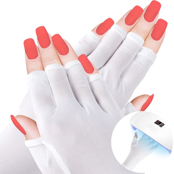 ANCIRS 2 Pairs UV Gloves for Gel Nail Lamp, Anti UV Fingerless Gloves for Nail Art DIY Accessories, Gel Manicure UV Shield Gloves for Hand Skin Care Protection- White