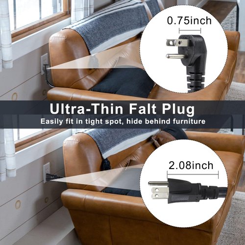 KUNCAN Short Power Extension Cord - Low Profile Wall Head 6 Inch 14AWG/3C SJTW Heavy Duty Extension Cable for Indoor/Outdoor, 90-Degree Flat Plug 15A/125V 1875W NEMA 5-15P to NEMA 5-15R, Black 1-Pack