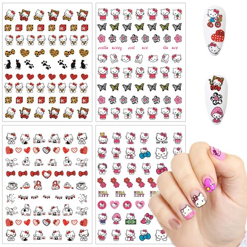 3D Cartoon Nail Art Stickers Self Adhesive Cute Nail Decals 6 Sheets Kawaii Design Nail Charms for Acrylic Nails Supplies Designer Nail Stickers for Women Girls DIY Nail Decorations Accessories