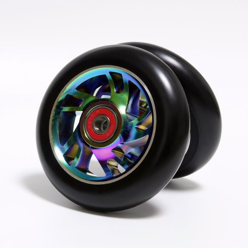 Z-FIRST 2Pcs 100 mm Pro Stunt Scooter Wheels with ABEC 9 Bearings for MGP/Razor/Lucky/Envy/Vokul Pro Scooters Replacement Wheels (Rainbow)