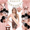Rose Gold Birthday Decorations for Women Black Rose Gold Balloons Birthday Party Decoration Rosegold Happy Bithday Banner Sash Cake Topper Fringe Curtain Foil Balloon for Girls Birthday Party Supplies