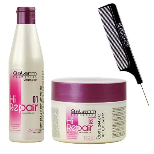 Kuss comb + 𝐒𝐚𝐥𝐞𝐫m HI REPAIR Shampoo & Mask Conditioner DUO SET, High Repair Damaged Hair for Strong, Full Bodied Shine Softness (W/Comb) Masque (250 ml (9 oz) + 250 ml (9 oz) - DUO KIT)