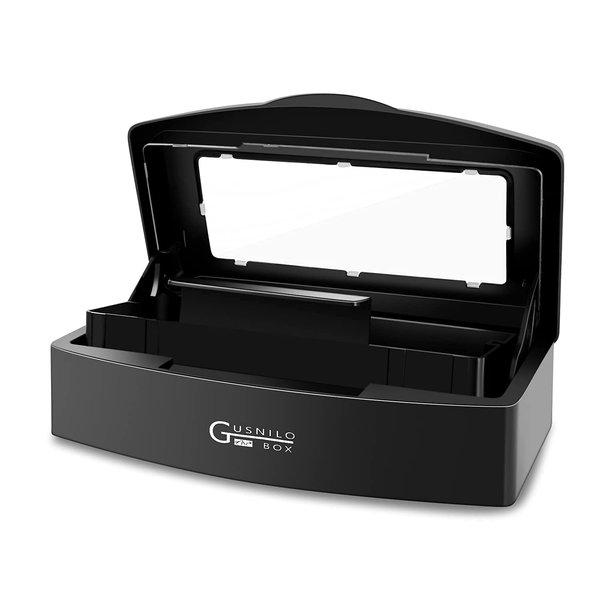 Gusnilo Nail Tool Sterilizer Box Plastic Disinfectant Container Barbicide Disinfectant Tray for Nail Tools, Tweezers, Hair Salon, Spa and Trimmer Manicure Equipment (Clear Lid, Black)
