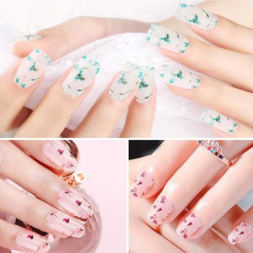 Saviland Dried Flower Gel Nail Polish, 6 Colors Soak Off U V LED Nail Varnish Decoration Manicure Nail Art Design Kit (Pink Blue Yellow)