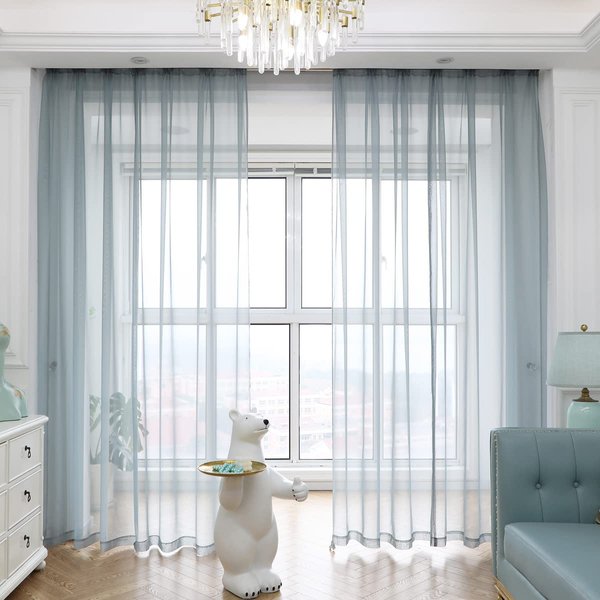 MIANBO Light Gray Sheer Curtains 90 Inches Length 2 Panels Set Window Sheer Curtains Basic Rod Pocket for Bedroom Children Living Room Yard Kitchen