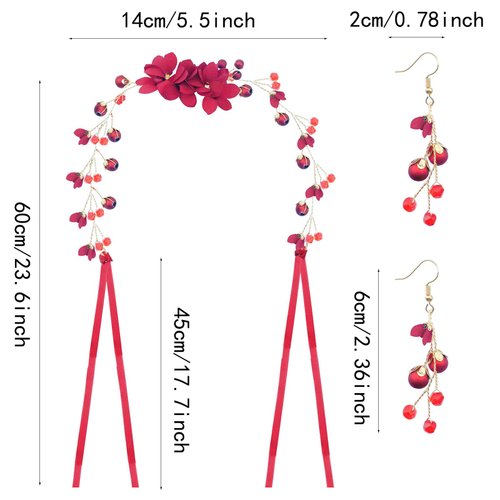 Jaczora Pearl Crown Bridal Hair Band Headband, Non-Slip Rose Flower Hair Accessories rhinestone Floral Bride Ear Dangler Earring for Women Girls Wedding Engagement Birthday Christmas Decorations