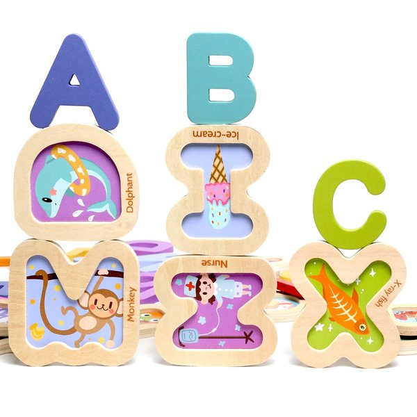 Wooden Alphabet Paired Puzzle for Kids Ages 3-5, ABC Letters Sight Words Puzzles Montessori Toys Educational STEM for Preschool Boys Girls