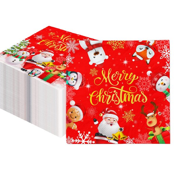 40pcs Christmas Napkins Disposable Christmas Cocktail Napkins Snowman Holiday Napkins Red Santa Christmas Paper Napkins for Kitchen Dinner Christmas Decorations Holiday Party Supplies