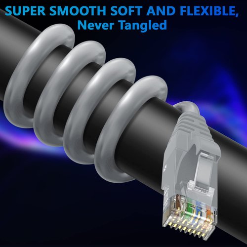 Adoreen Cat 6 Ethernet Cable 100 Ft-Gray, High Speed Long Internet Network Cable(6 Colors to Select) Soft Flexible Sturdy, POE, RJ45 Cat 5 5e Patch Cable Cord, Tangle-Free Tight Connection+15 Ties
