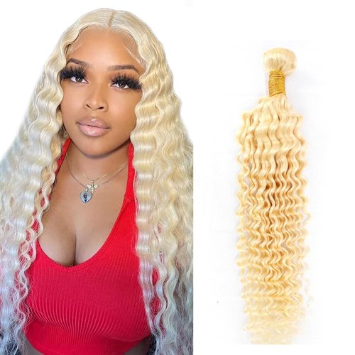 613 Deep Wave Blonde Human Hair 1 Bundles 22Inch 100% Brazilian Hair Bundle 8A Honey Blonde Virgin Bundles Human Hair Extensions Weave 613Color 95-100g