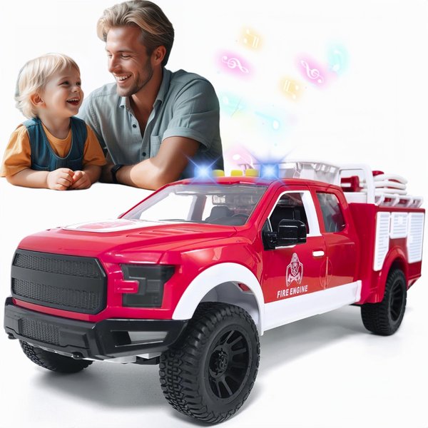 DDZOOU Big Fire Truck Toy for Boys Ages 4-7, F150 Raptor Toy Pickup Truck with Light and Music, for Boys 4-8 Years Old.