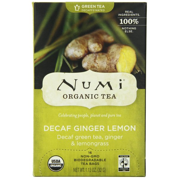 Numi Organic Tea Decaf Ginger Lemon Green Tea, 16 Count (Pack of 3), (Packaging May Vary)