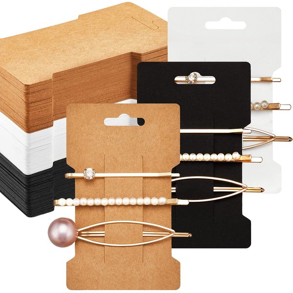 Outus 120 Pieces Hair Clip Display Cards 6 x 10 cm Kraft Paper Hair Bow Holder Cards Rectangular Clip Collecting Cardboard for Hair Bow Barrettes Accessories Display and Organizing, 3 Colors