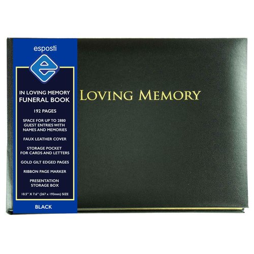 Esposti In Loving Memory Funeral Guest Book, 10.5 x 7.6 Inch, Black, 2880 Inner Pages, Gold Gilt Edged Pages, Presentation Box