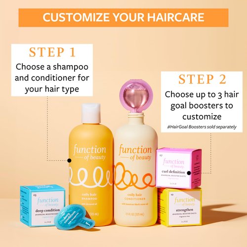 Function of Beauty Coily Hair Shampoo & Conditioner Base, 11 oz Each - Sulfate-Free, With Flaxseed Oil to Nourish & Hydrate Coils & Curls, and Jamaican Black Castor Oil to Moisturize & Revive