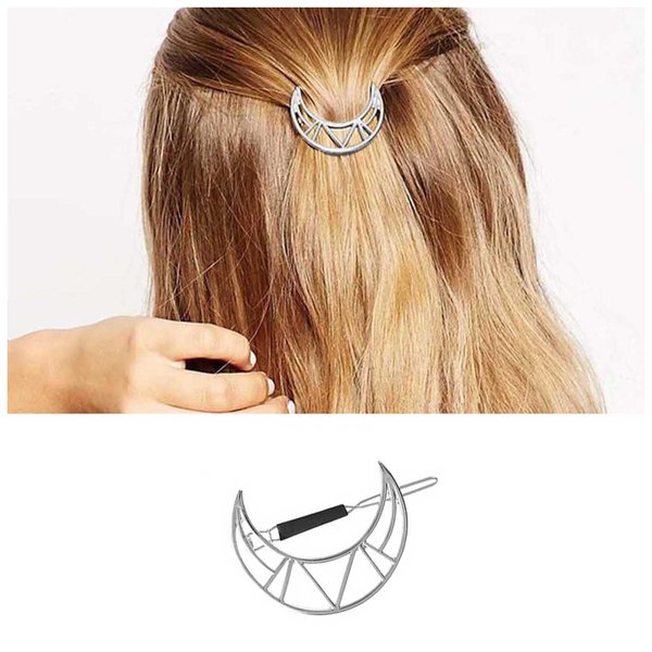 Erimberate Bohemian Crescent Moon Hair Clip Hollow Moon Hair Barrette Geometric Hair Pin Clips Half Moon Hairpin Silver Moon Headwear Metal Decorative Hair Accessories Jewelry for Women and Girls