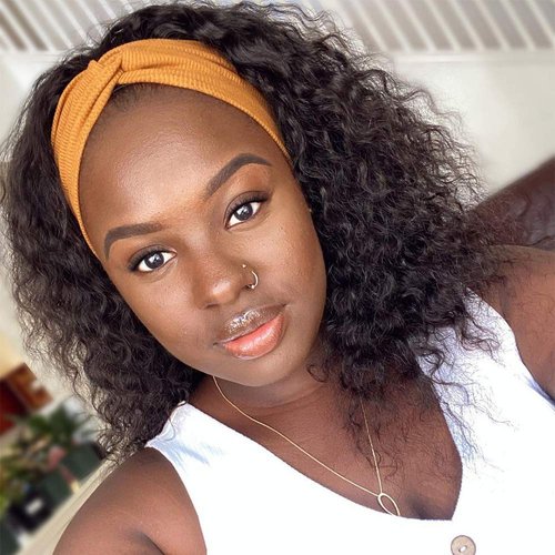 mengkai 14 Inch Glueless Headband Wig Human Hair150% Curly Headband Wig Human Hair Natural Color Machine Made Curly Headband Wig Human Hair Kinky Curly Headband Wig Human Hair 100% Human Hair Wigs